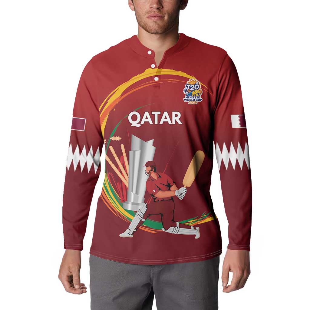 Custom Cricket Qatar East Asia-Pacific Button Sweatshirt Qatar Boundary to Victory - Wonder Print Shop