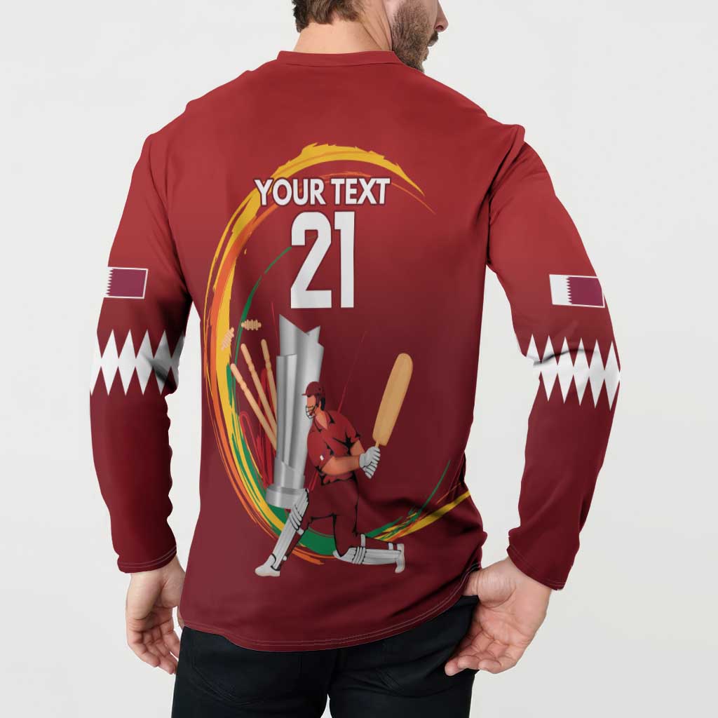Custom Cricket Qatar East Asia-Pacific Button Sweatshirt Qatar Boundary to Victory - Wonder Print Shop