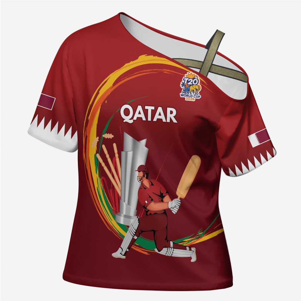 Custom Cricket Qatar East Asia-Pacific Cross Shoulder Shirt Qatar Boundary to Victory - Wonder Print Shop