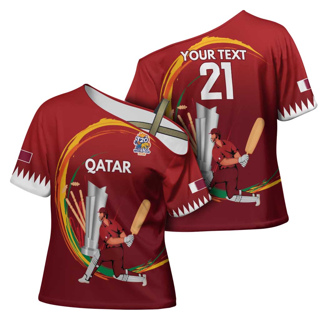 Custom Cricket Qatar East Asia-Pacific Cross Shoulder Shirt Qatar Boundary to Victory - Wonder Print Shop