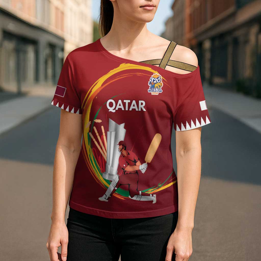 Custom Cricket Qatar East Asia-Pacific Cross Shoulder Shirt Qatar Boundary to Victory - Wonder Print Shop