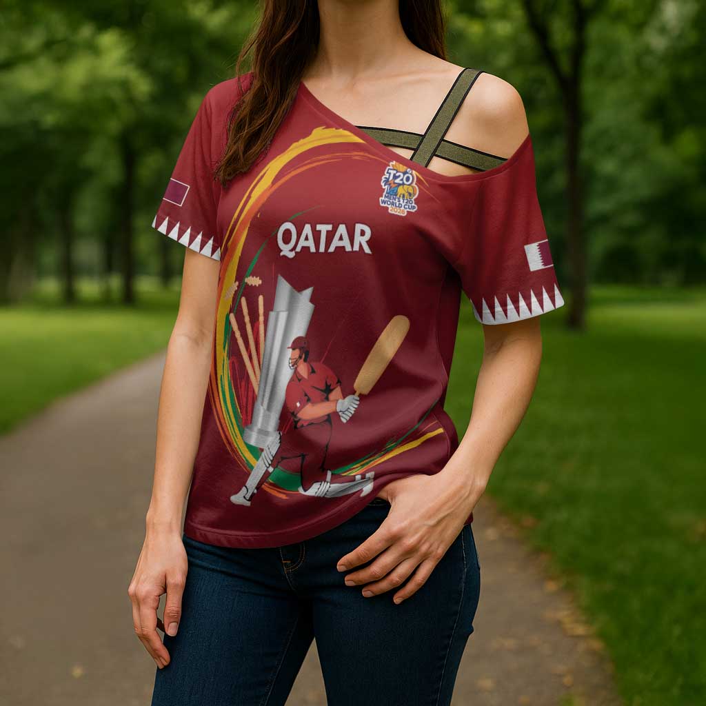 Custom Cricket Qatar East Asia-Pacific Cross Shoulder Shirt Qatar Boundary to Victory - Wonder Print Shop