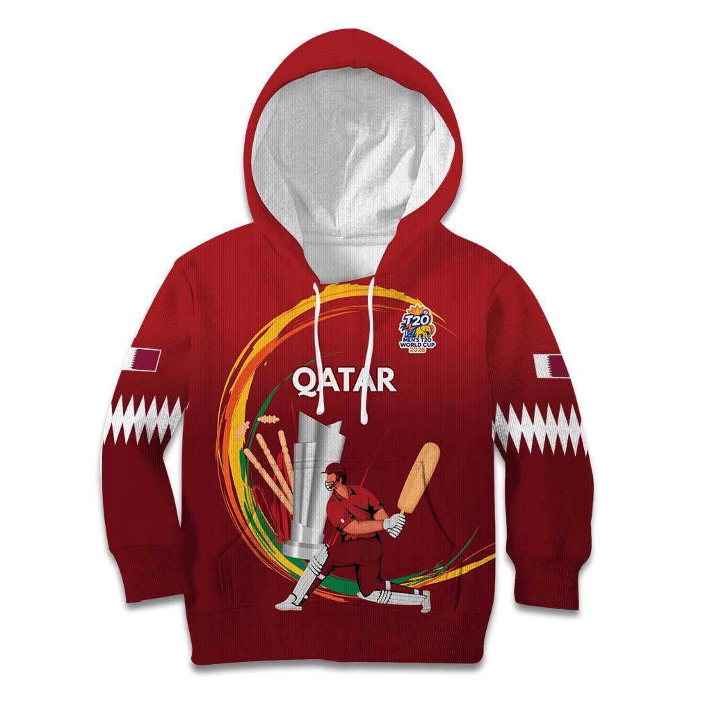 Custom Cricket Qatar East Asia-Pacific Kid Hoodie Qatar Boundary to Victory - Wonder Print Shop
