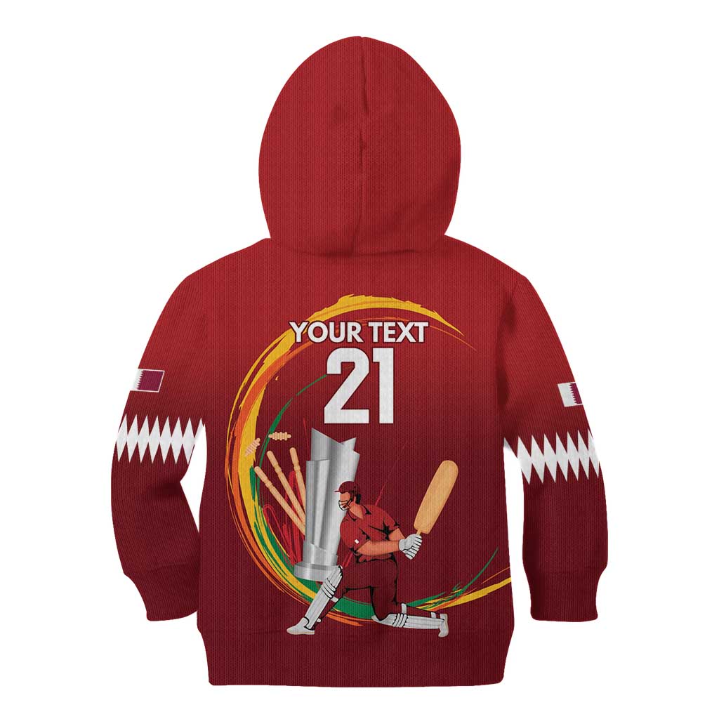 Custom Cricket Qatar East Asia-Pacific Kid Hoodie Qatar Boundary to Victory - Wonder Print Shop