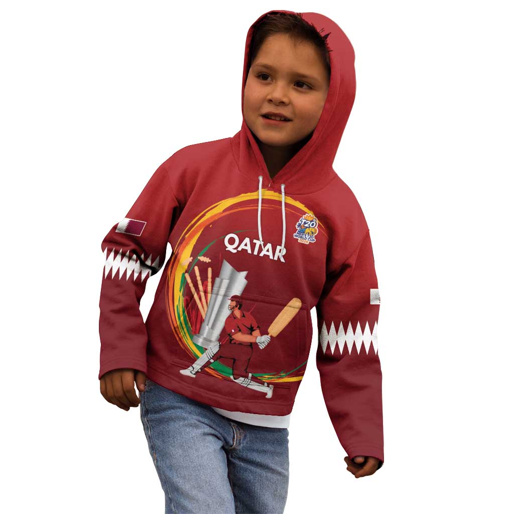 Custom Cricket Qatar East Asia-Pacific Kid Hoodie Qatar Boundary to Victory - Wonder Print Shop