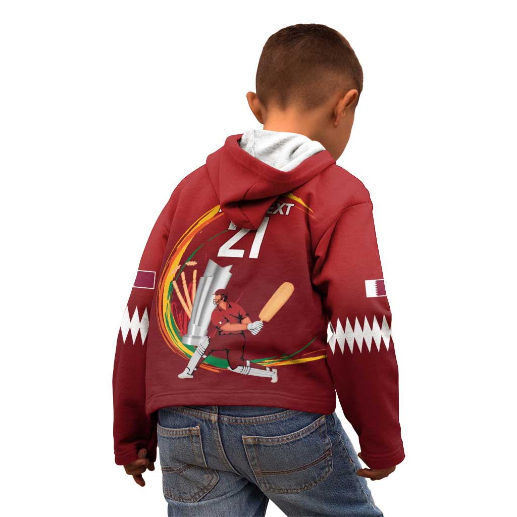 Custom Cricket Qatar East Asia-Pacific Kid Hoodie Qatar Boundary to Victory - Wonder Print Shop