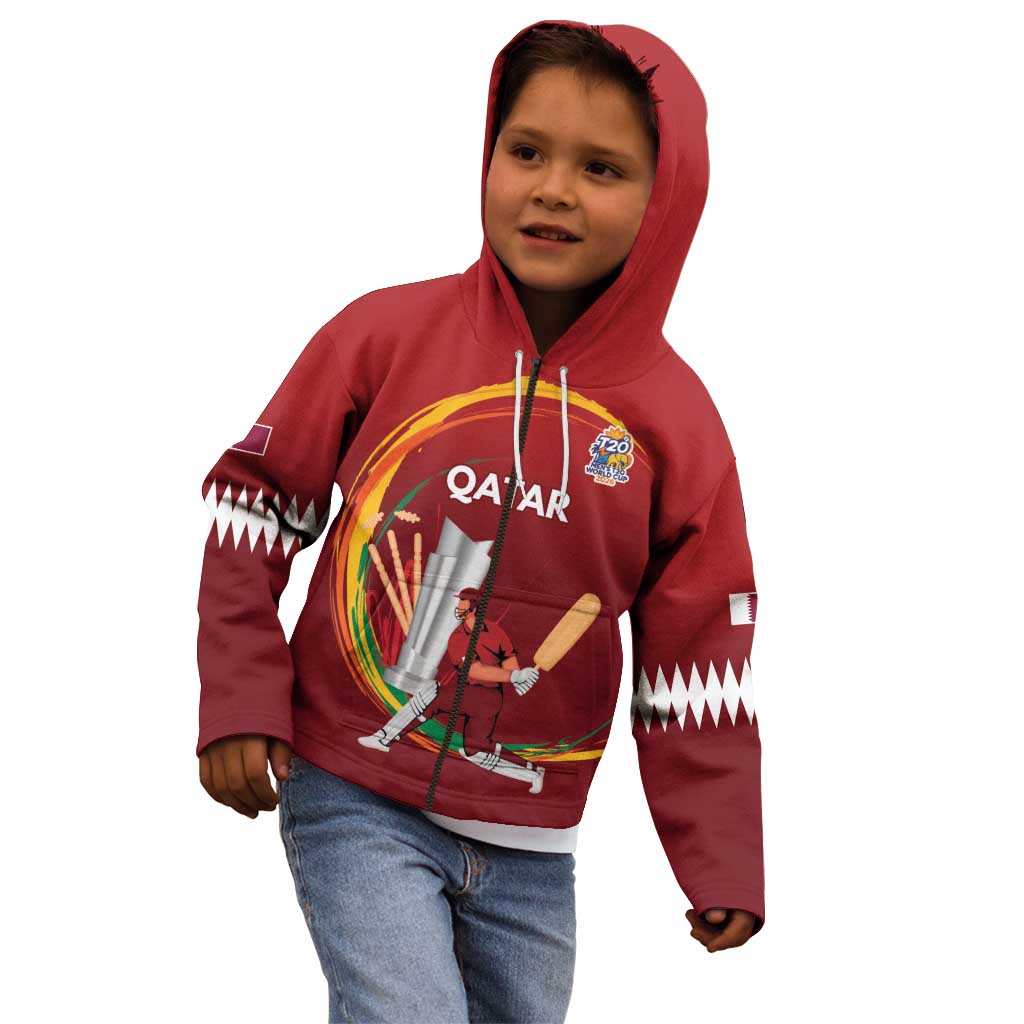 Custom Cricket Qatar East Asia-Pacific Kid Hoodie Qatar Boundary to Victory - Wonder Print Shop