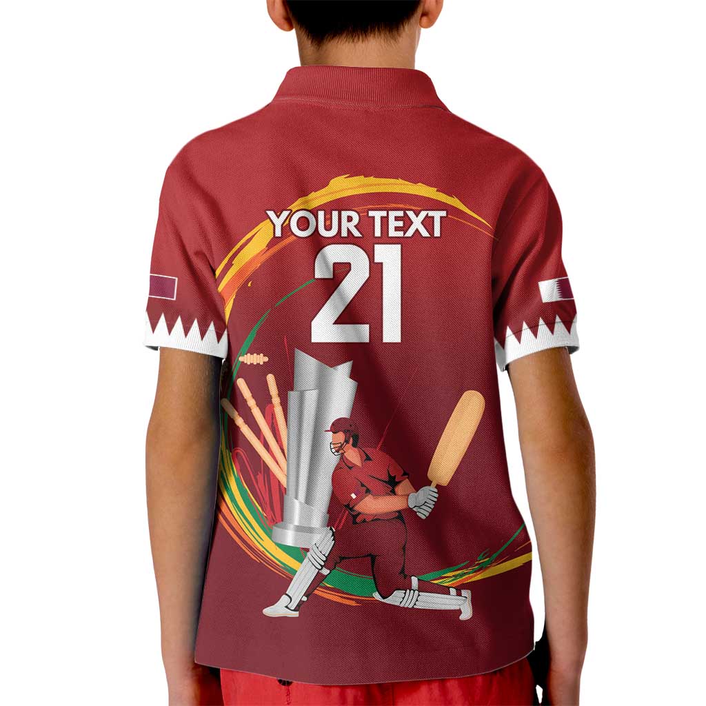 Custom Cricket Qatar East Asia-Pacific Kid Polo Shirt Qatar Boundary to Victory - Wonder Print Shop