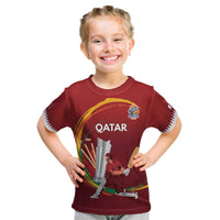Custom Cricket Qatar East Asia-Pacific Kid T Shirt Qatar Boundary to Victory - Wonder Print Shop