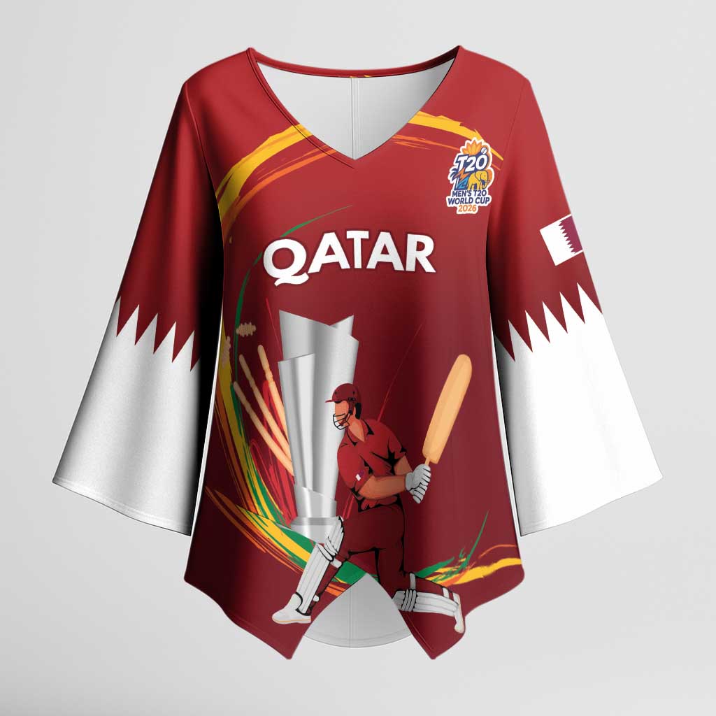 Custom Cricket Qatar East Asia-Pacific Kimono Sleeve Blouse Qatar Boundary to Victory - Wonder Print Shop