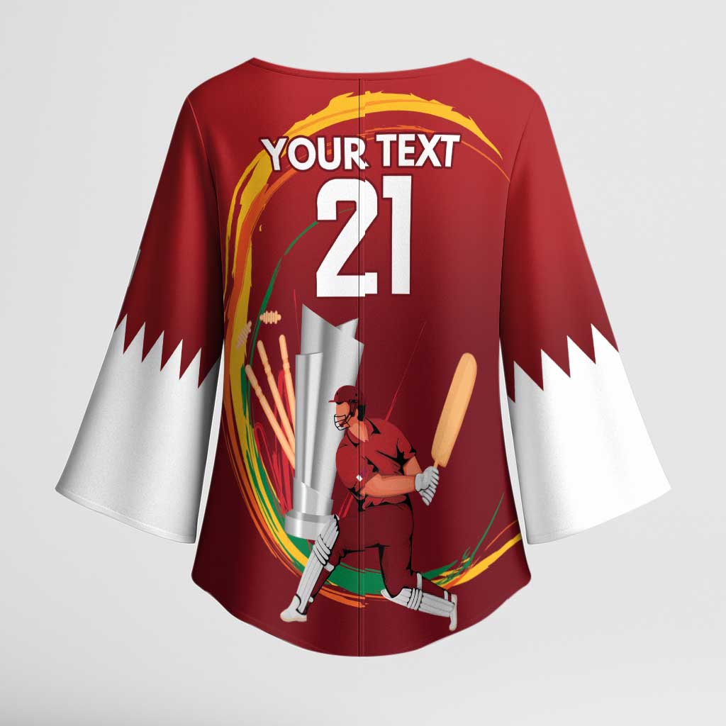 Custom Cricket Qatar East Asia-Pacific Kimono Sleeve Blouse Qatar Boundary to Victory - Wonder Print Shop