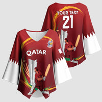 Custom Cricket Qatar East Asia-Pacific Kimono Sleeve Blouse Qatar Boundary to Victory - Wonder Print Shop