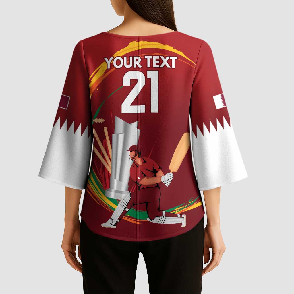 Custom Cricket Qatar East Asia-Pacific Kimono Sleeve Blouse Qatar Boundary to Victory - Wonder Print Shop