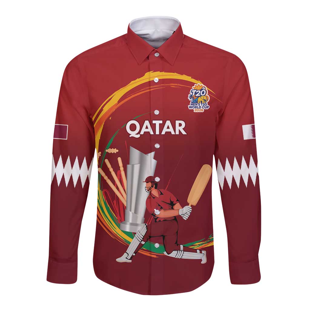 Custom Cricket Qatar East Asia-Pacific Long Sleeve Button Shirt Qatar Boundary to Victory - Wonder Print Shop