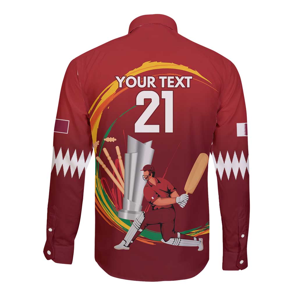 Custom Cricket Qatar East Asia-Pacific Long Sleeve Button Shirt Qatar Boundary to Victory - Wonder Print Shop
