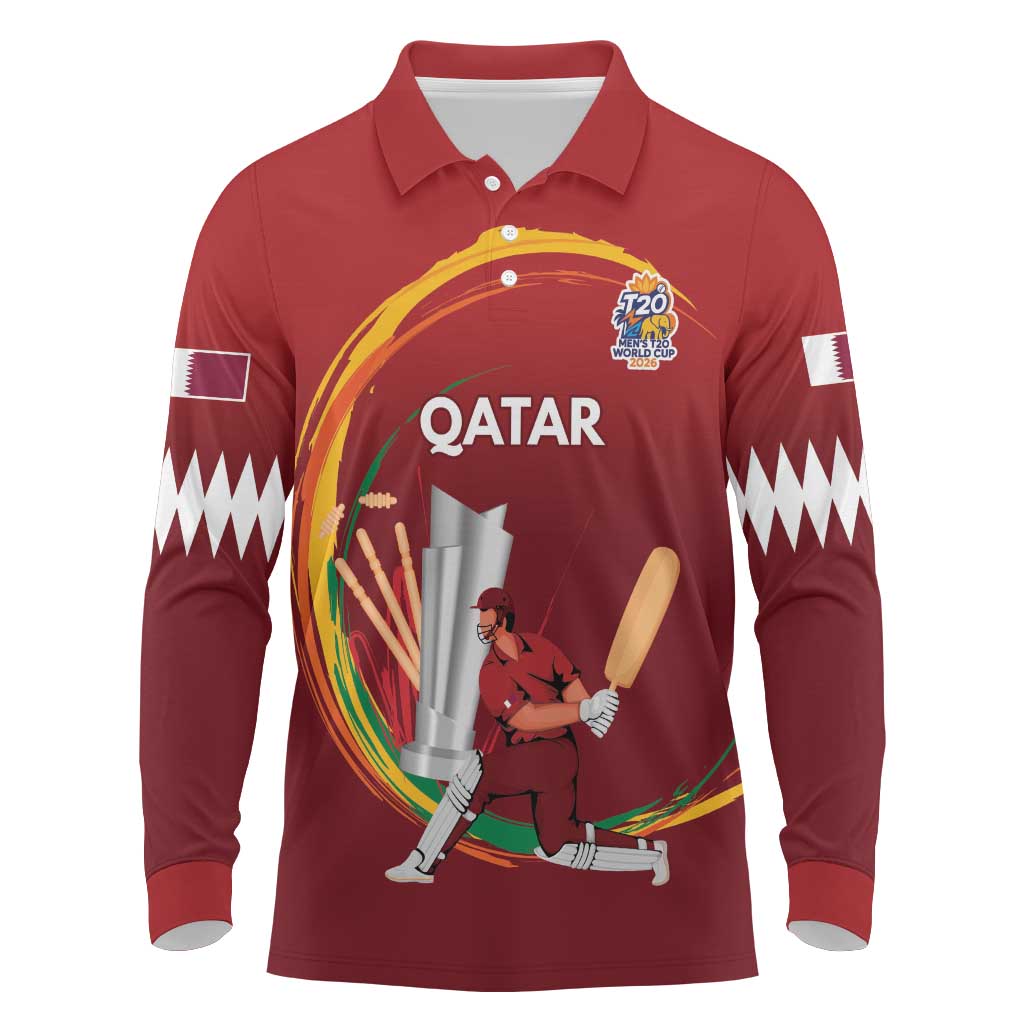 Custom Cricket Qatar East Asia-Pacific Long Sleeve Polo Shirt Qatar Boundary to Victory - Wonder Print Shop