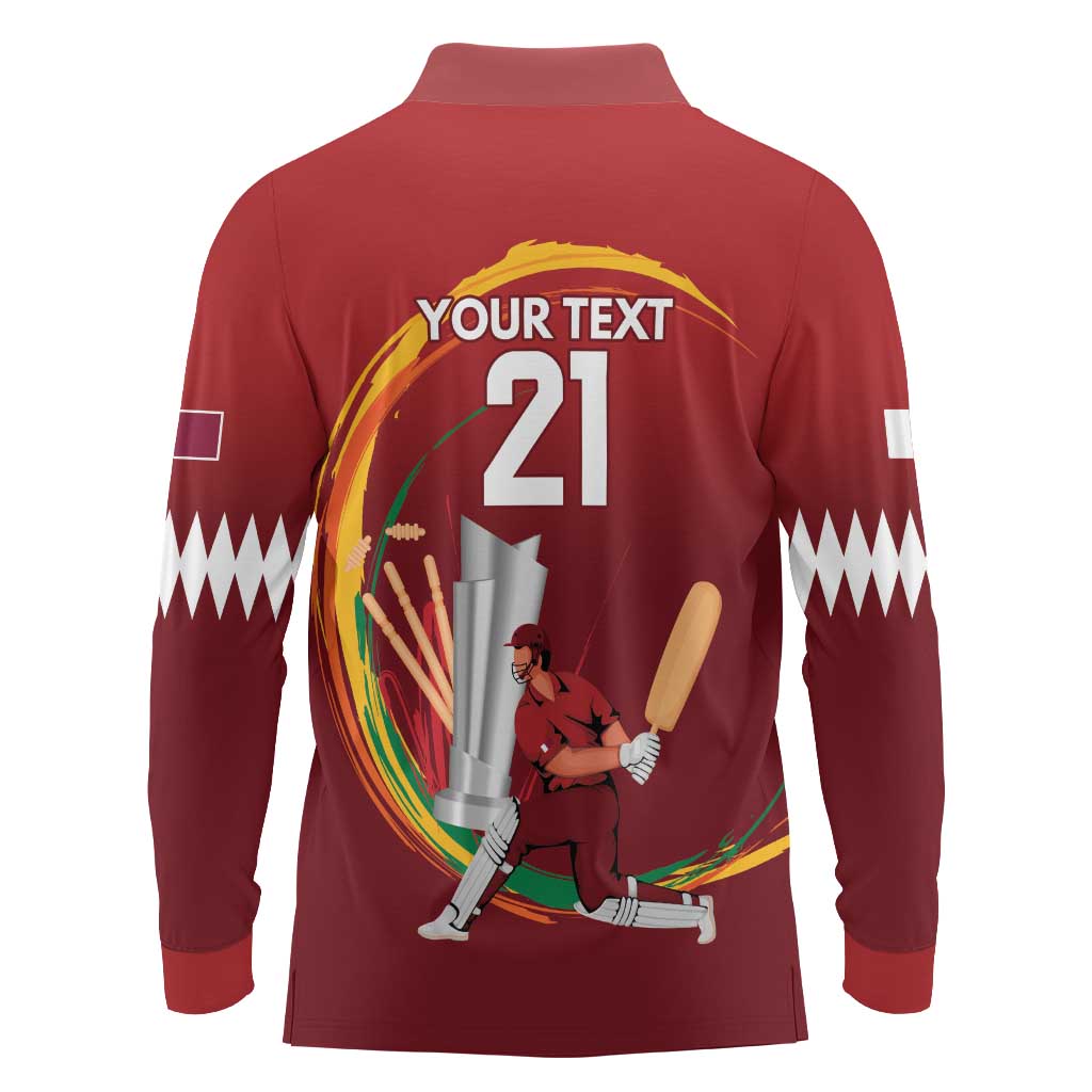 Custom Cricket Qatar East Asia-Pacific Long Sleeve Polo Shirt Qatar Boundary to Victory - Wonder Print Shop