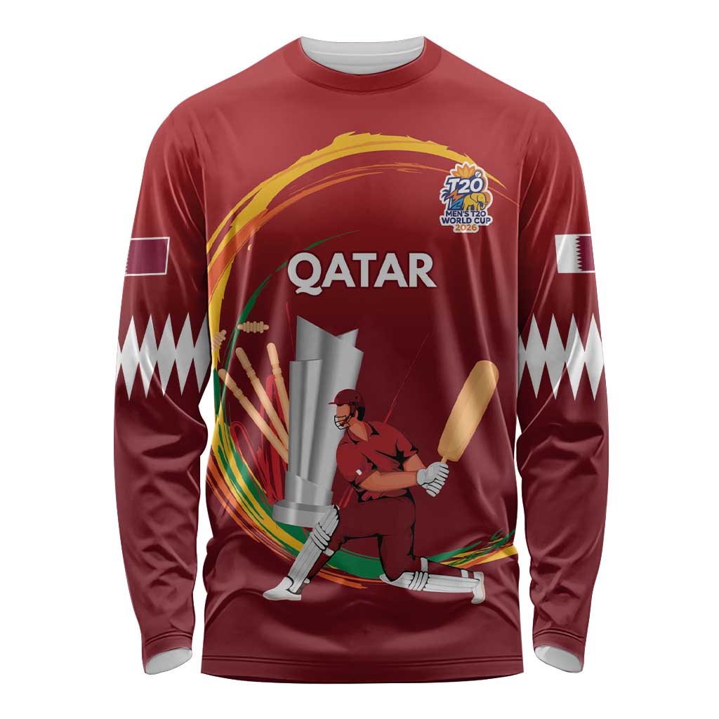 Custom Cricket Qatar East Asia-Pacific Long Sleeve Shirt Qatar Boundary to Victory - Wonder Print Shop