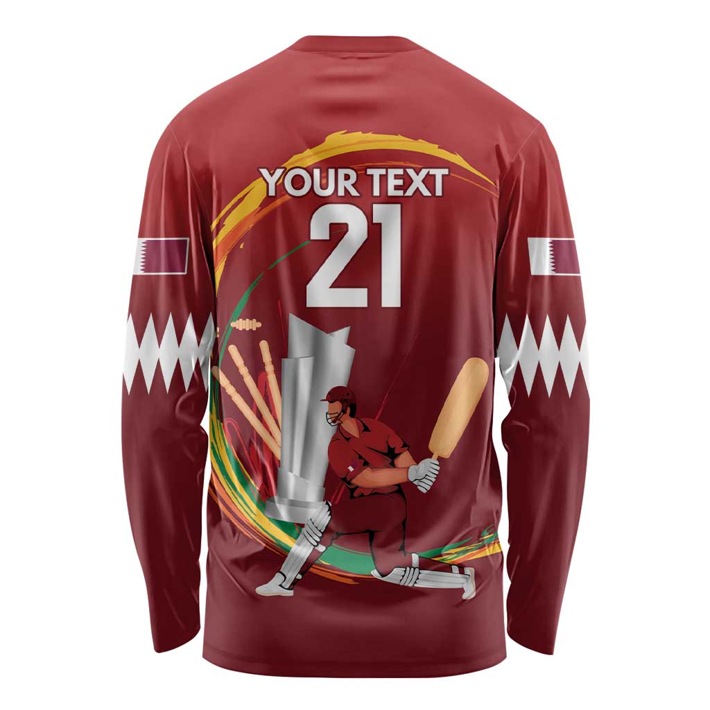 Custom Cricket Qatar East Asia-Pacific Long Sleeve Shirt Qatar Boundary to Victory - Wonder Print Shop