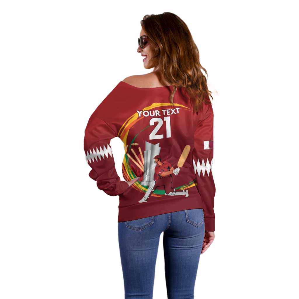 Custom Cricket Qatar East Asia-Pacific Off Shoulder Sweater Qatar Boundary to Victory - Wonder Print Shop