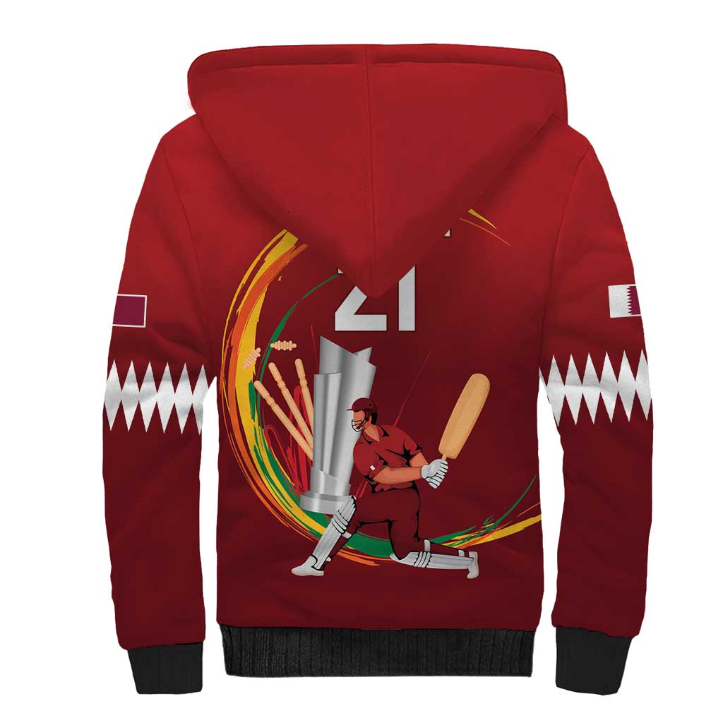 Custom Cricket Qatar East Asia-Pacific Sherpa Hoodie Qatar Boundary to Victory - Wonder Print Shop