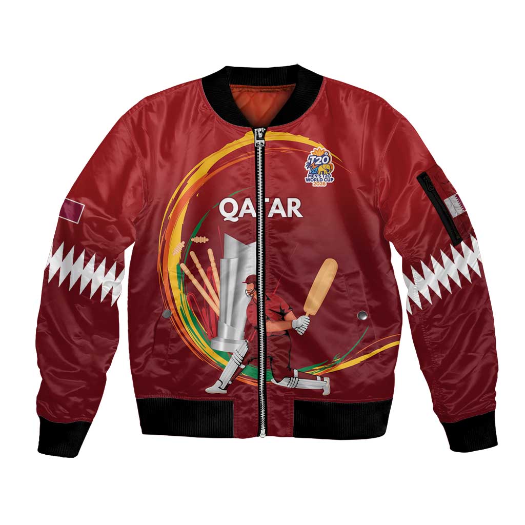 Custom Cricket Qatar East Asia-Pacific Sleeve Zip Bomber Jacket Qatar Boundary to Victory - Wonder Print Shop