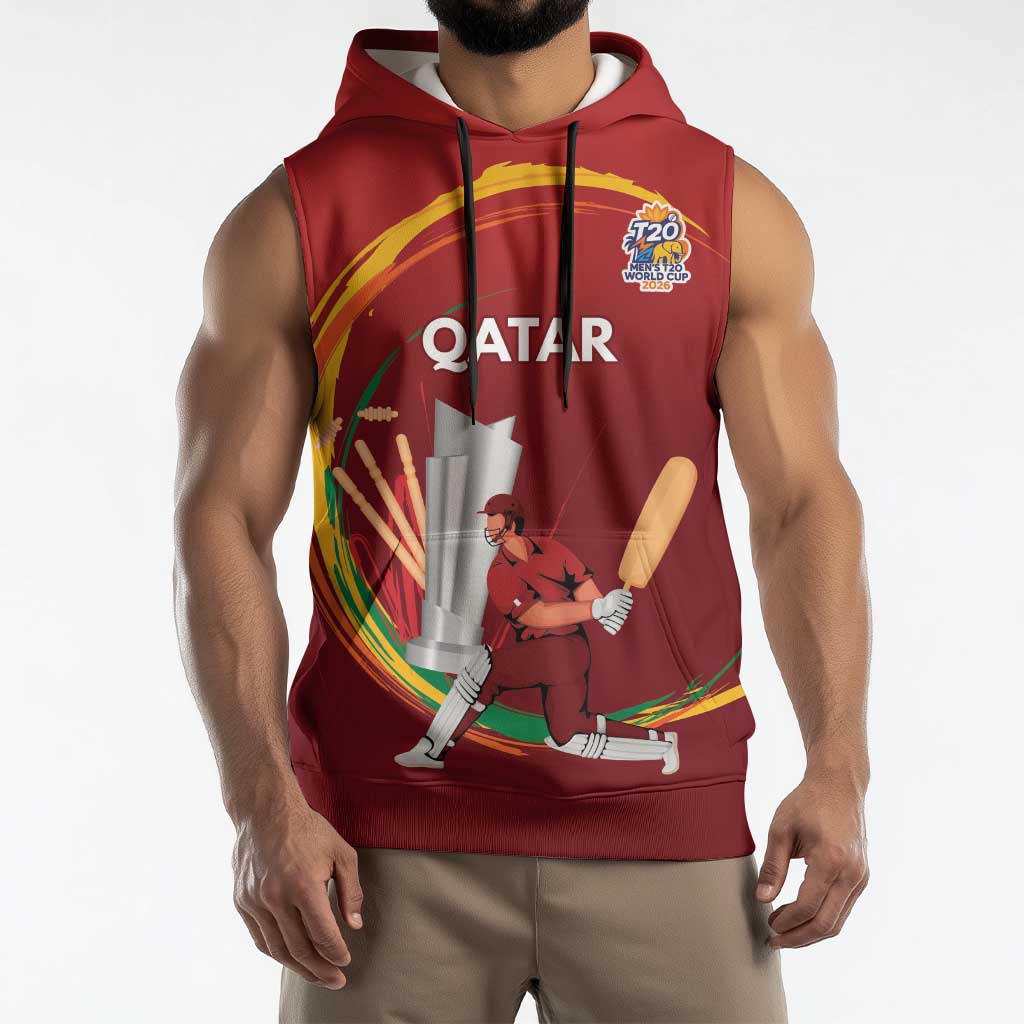 Custom Cricket Qatar East Asia-Pacific Sleeveless Hoodie Qatar Boundary to Victory - Wonder Print Shop