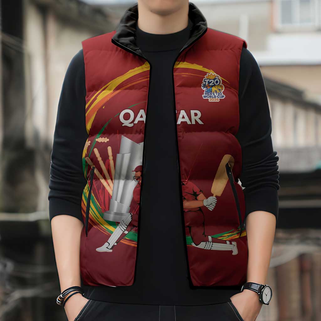 Custom Cricket Qatar East Asia-Pacific Sleeveless Puffer Jacket Qatar Boundary to Victory - Wonder Print Shop