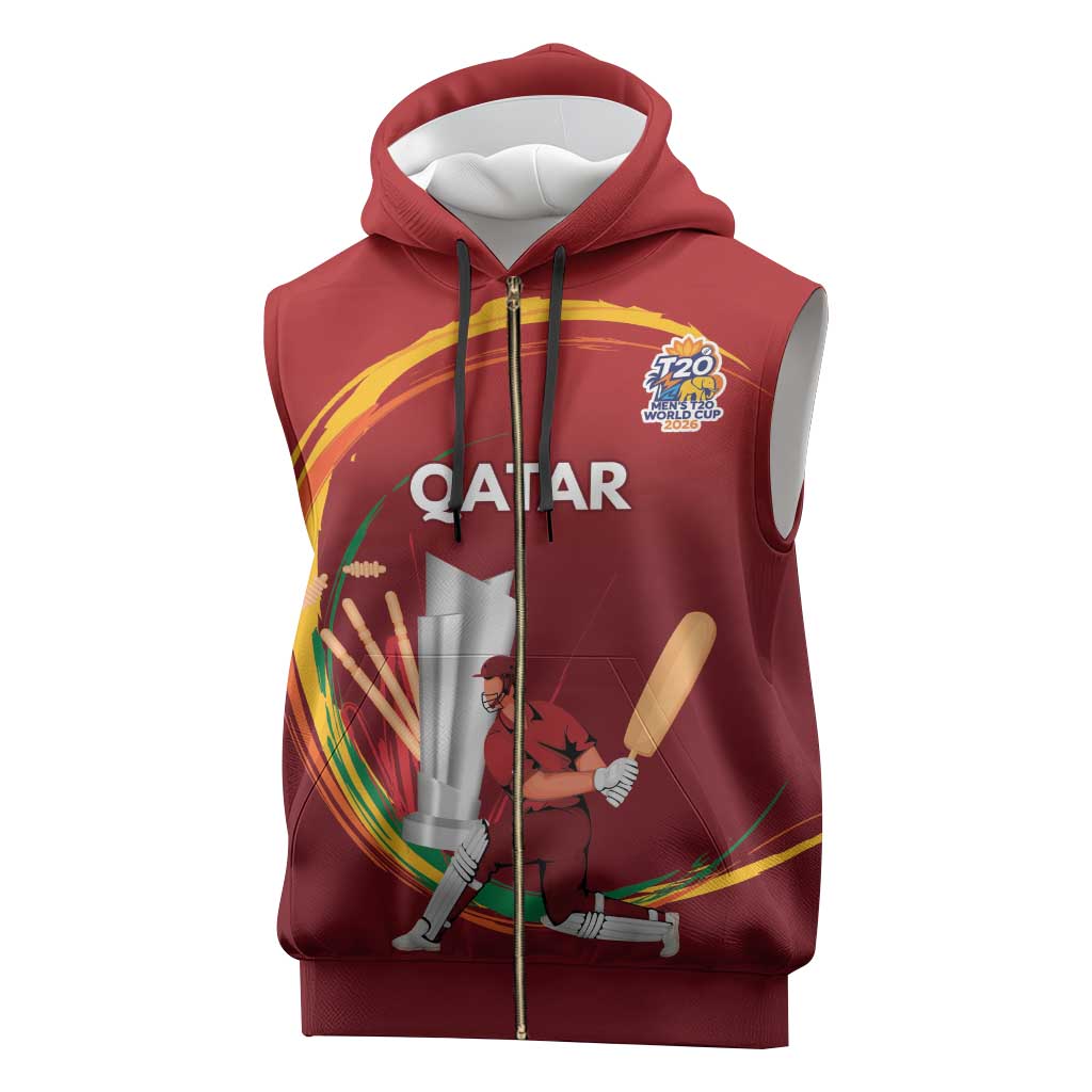 Custom Cricket Qatar East Asia-Pacific Sleeveless Zip Hoodie Qatar Boundary to Victory - Wonder Print Shop