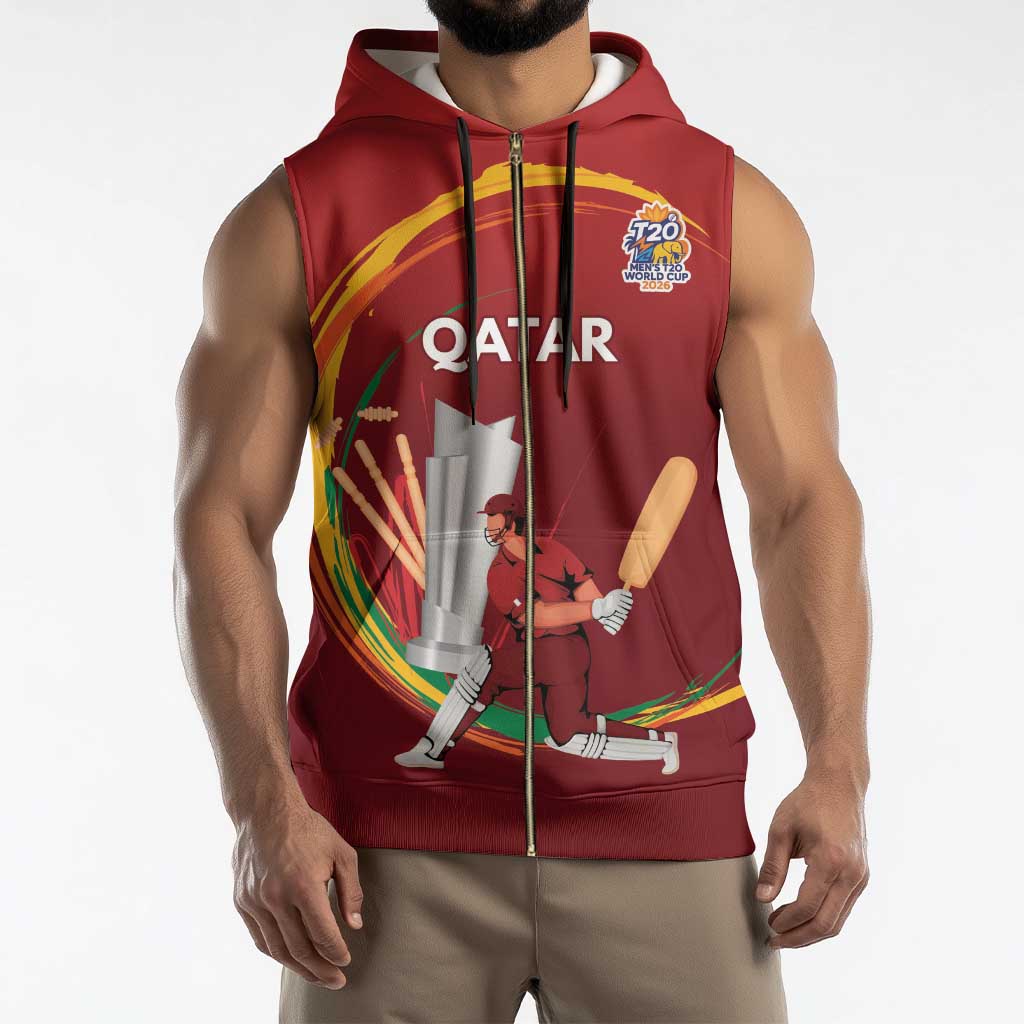 Custom Cricket Qatar East Asia-Pacific Sleeveless Zip Hoodie Qatar Boundary to Victory - Wonder Print Shop