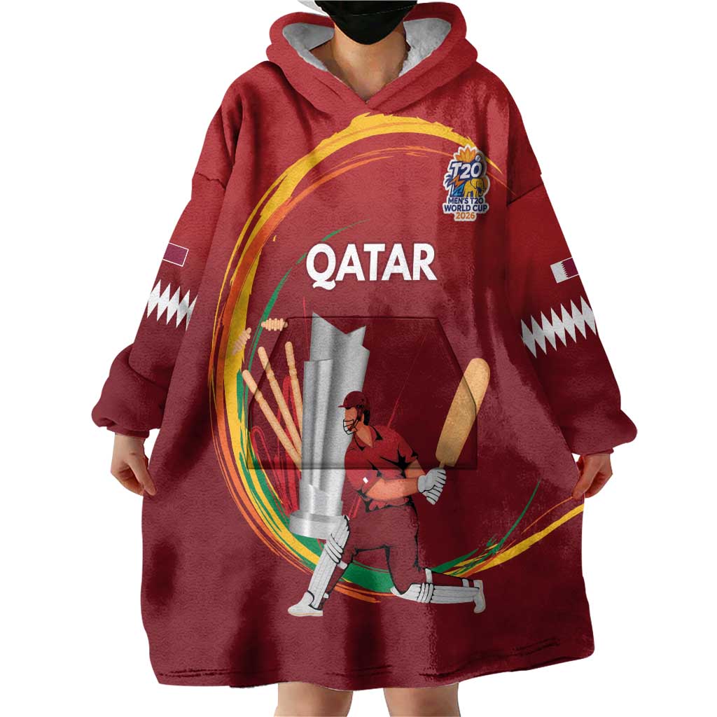 Custom Cricket Qatar East Asia-Pacific Wearable Blanket Hoodie Qatar Boundary to Victory - Wonder Print Shop