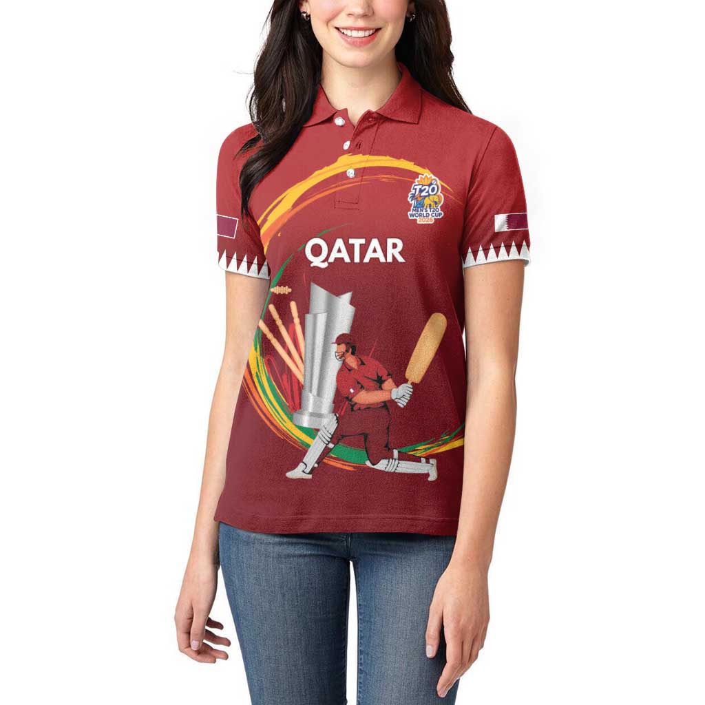 Custom Cricket Qatar East Asia-Pacific Women Polo Shirt Qatar Boundary to Victory - Wonder Print Shop