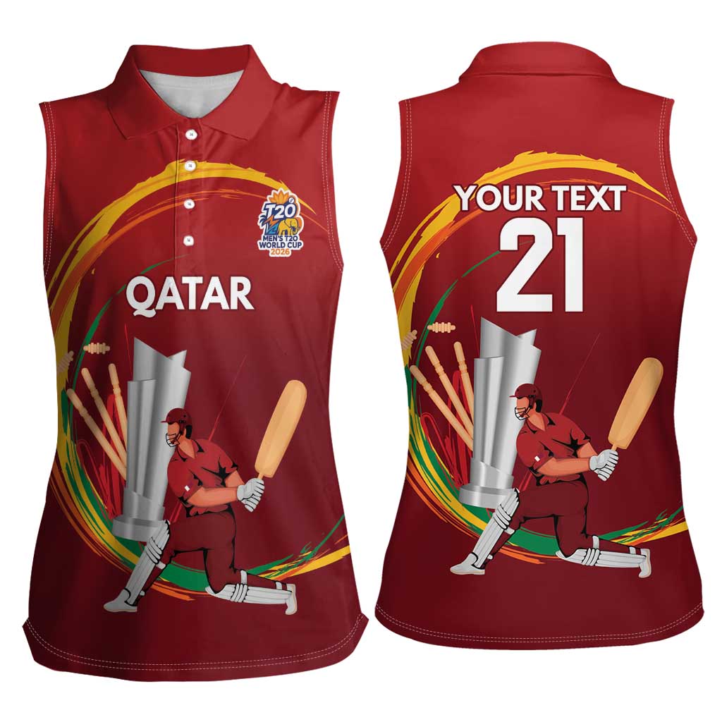 Custom Cricket Qatar East Asia-Pacific Women Sleeveless Polo Shirt Qatar Boundary to Victory - Wonder Print Shop