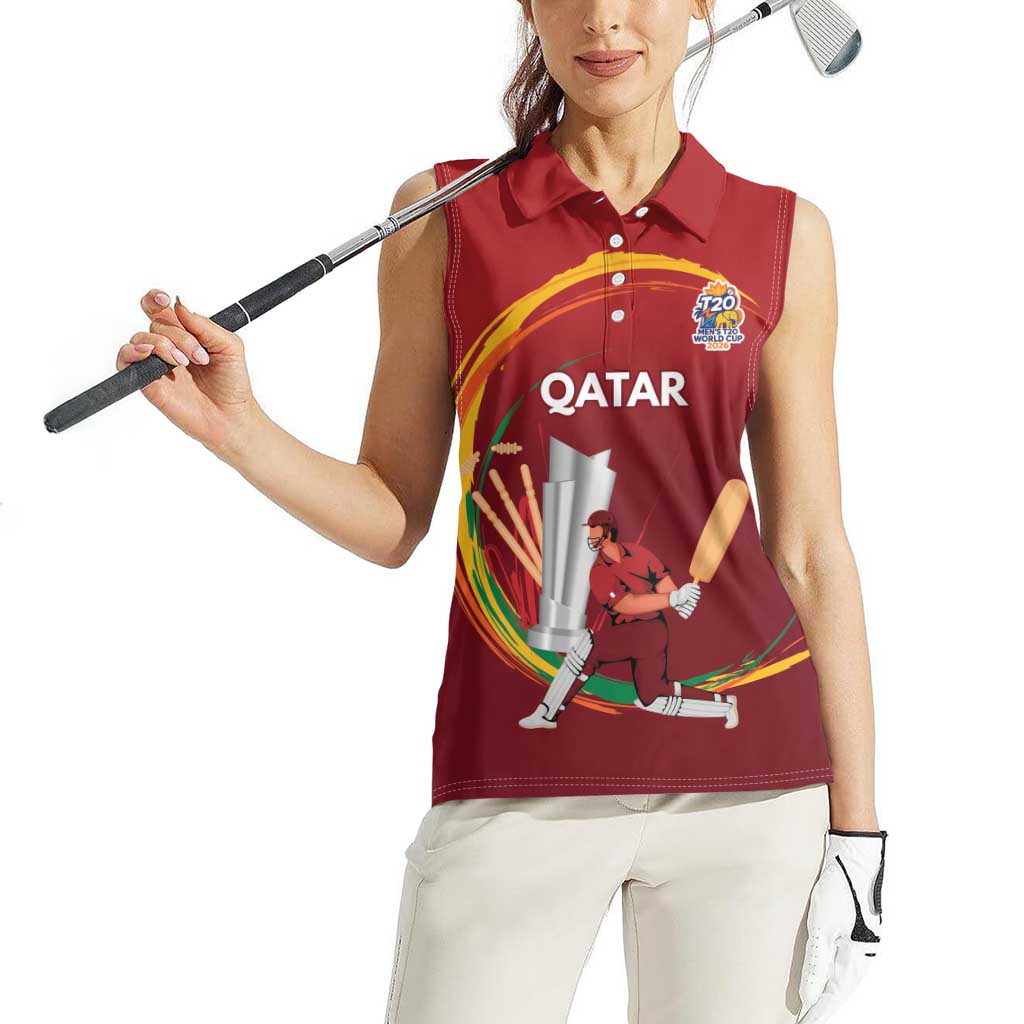Custom Cricket Qatar East Asia-Pacific Women Sleeveless Polo Shirt Qatar Boundary to Victory - Wonder Print Shop