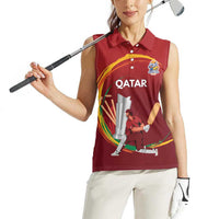 Custom Cricket Qatar East Asia-Pacific Women Sleeveless Polo Shirt Qatar Boundary to Victory - Wonder Print Shop