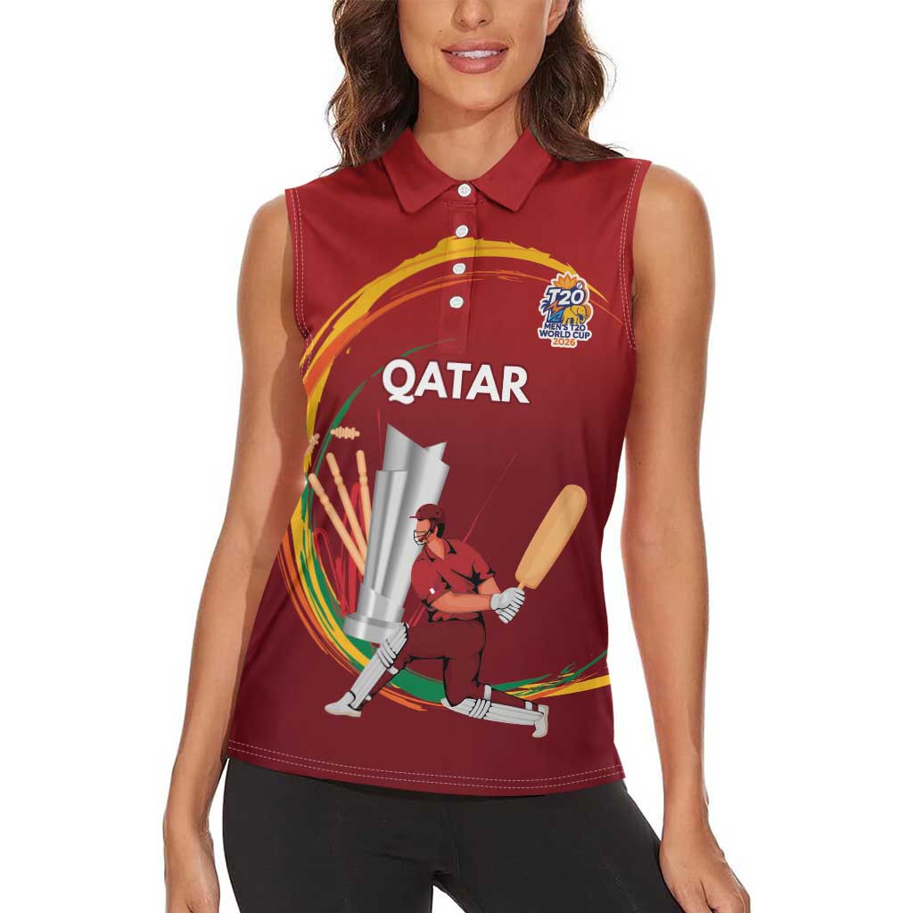 Custom Cricket Qatar East Asia-Pacific Women Sleeveless Polo Shirt Qatar Boundary to Victory - Wonder Print Shop