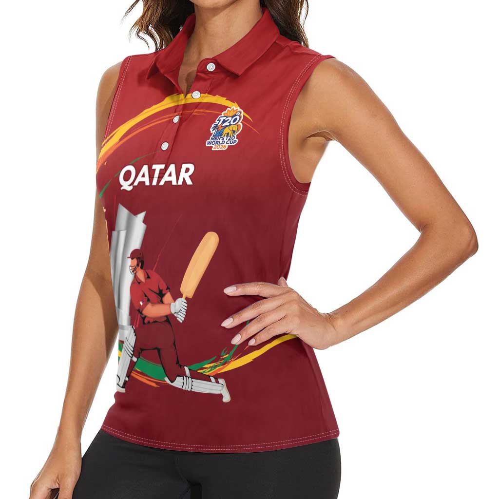 Custom Cricket Qatar East Asia-Pacific Women Sleeveless Polo Shirt Qatar Boundary to Victory - Wonder Print Shop
