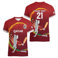 Custom Cricket Qatar East Asia-Pacific Women V-Neck T-Shirt Qatar Boundary to Victory - Wonder Print Shop