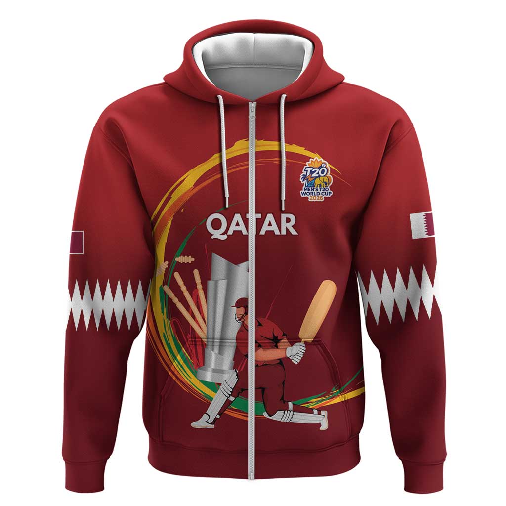 Custom Cricket Qatar East Asia-Pacific Zip Hoodie Qatar Boundary to Victory - Wonder Print Shop