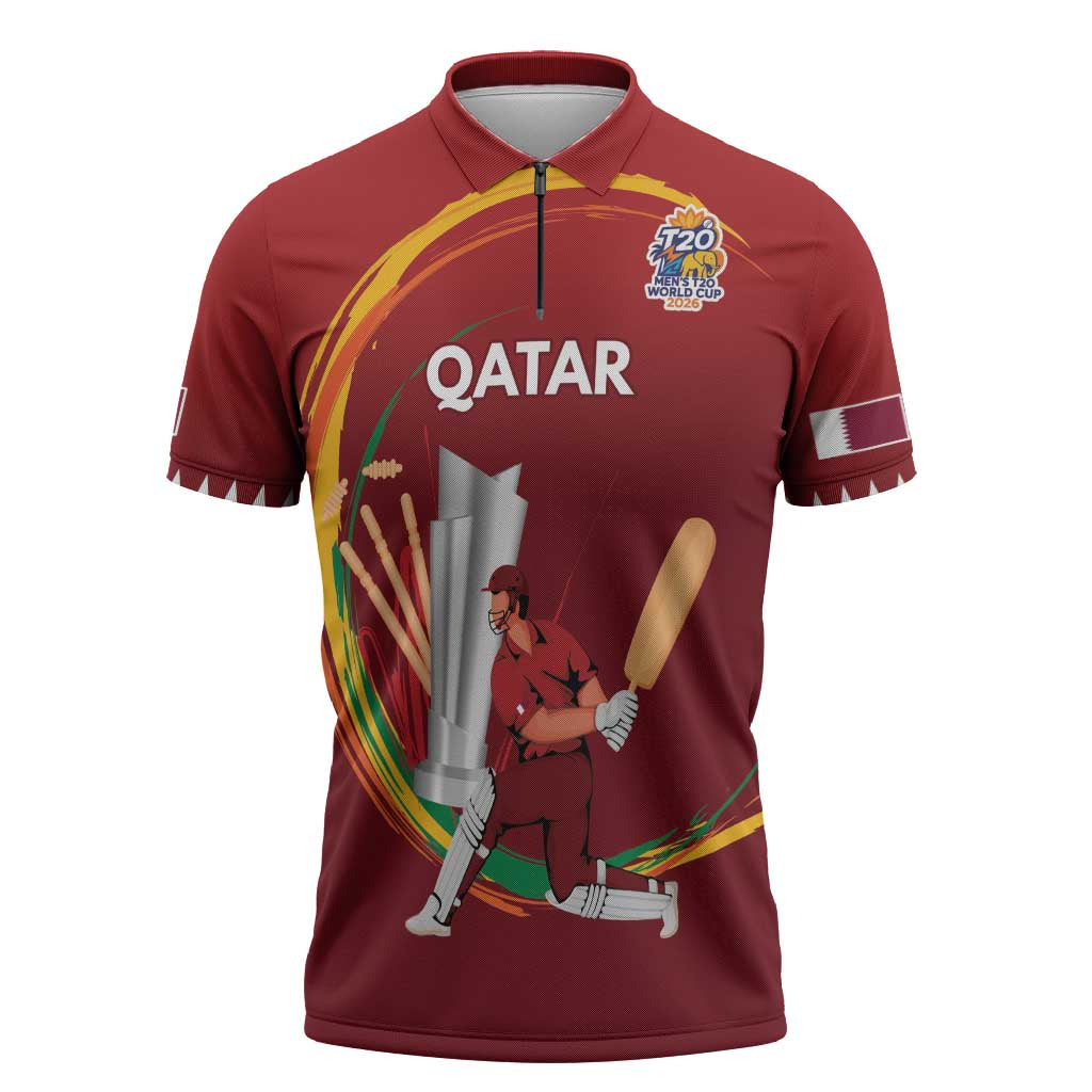 Custom Cricket Qatar East Asia-Pacific Zipper Polo Shirt Qatar Boundary to Victory - Wonder Print Shop