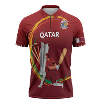 Custom Cricket Qatar East Asia-Pacific Zipper Polo Shirt Qatar Boundary to Victory - Wonder Print Shop