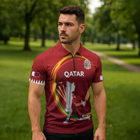 Custom Cricket Qatar East Asia-Pacific Zipper Polo Shirt Qatar Boundary to Victory - Wonder Print Shop