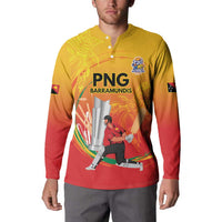 Custom Cricket PNG East Asia-Pacific Button Sweatshirt Papua New Guinea Rise to Power - Wonder Print Shop