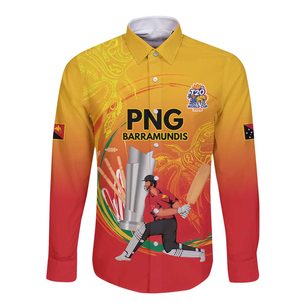 Custom Cricket PNG East Asia-Pacific Long Sleeve Button Shirt Papua New Guinea Rise to Power - Wonder Print Shop