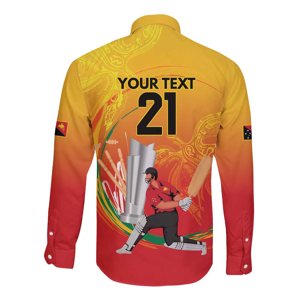 Custom Cricket PNG East Asia-Pacific Long Sleeve Button Shirt Papua New Guinea Rise to Power - Wonder Print Shop