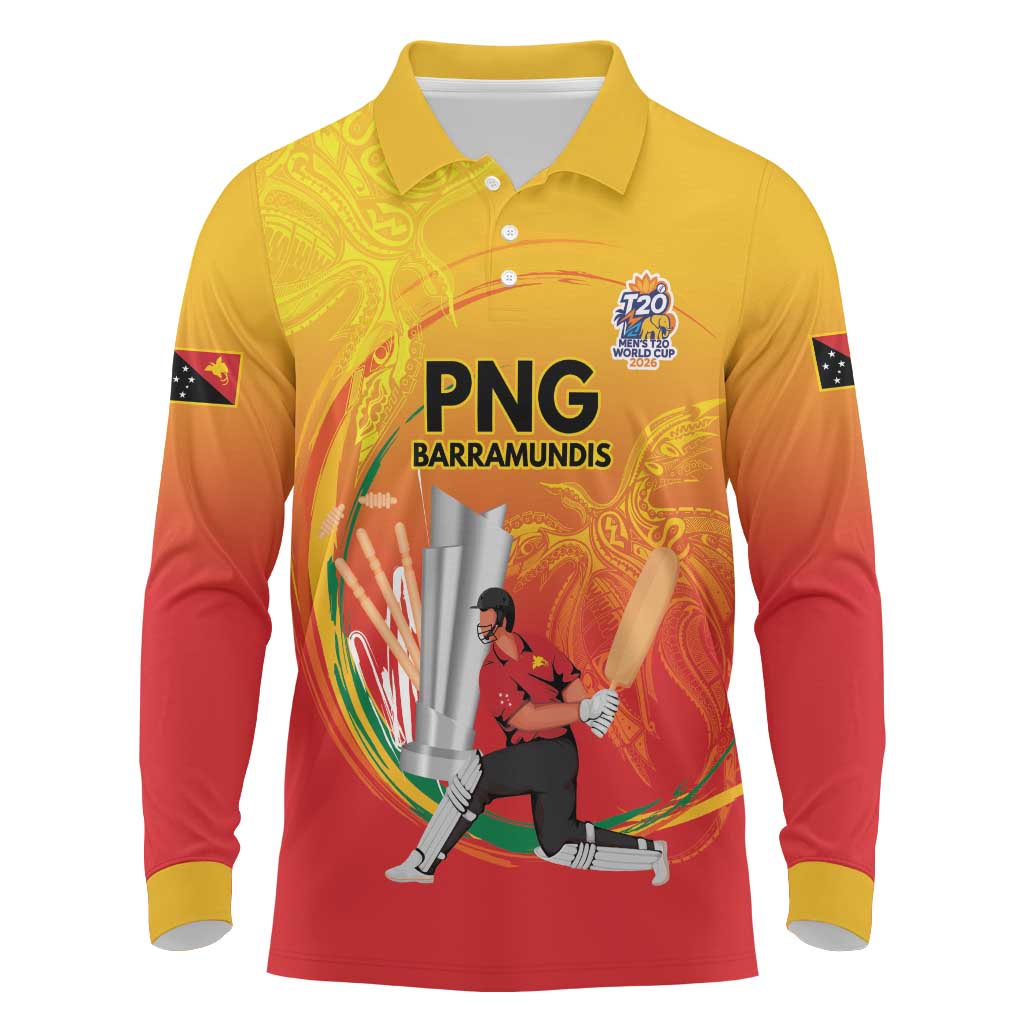 Custom Cricket PNG East Asia-Pacific Long Sleeve Polo Shirt Papua New Guinea Rise to Power - Wonder Print Shop