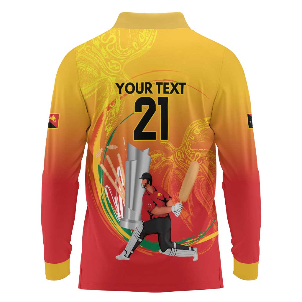 Custom Cricket PNG East Asia-Pacific Long Sleeve Polo Shirt Papua New Guinea Rise to Power - Wonder Print Shop