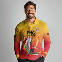 Custom Cricket PNG East Asia-Pacific Long Sleeve Polo Shirt Papua New Guinea Rise to Power - Wonder Print Shop