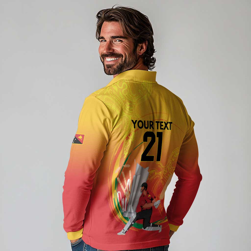 Custom Cricket PNG East Asia-Pacific Long Sleeve Polo Shirt Papua New Guinea Rise to Power - Wonder Print Shop