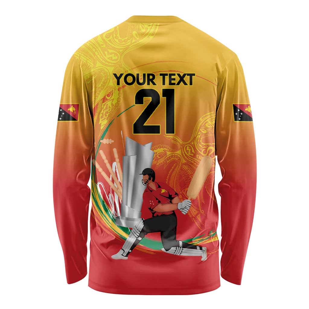 Custom Cricket PNG East Asia-Pacific Long Sleeve Shirt Papua New Guinea Rise to Power - Wonder Print Shop